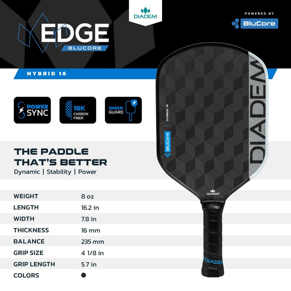 Diadem Edge BluCore Hybrid 16mm Pickleball Paddle | Pickleball Sports Essential