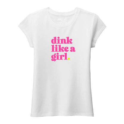 jojo + lo Glitter Flake Dink Like a Girl Little Girl Crew Tee | Pickleball Sports Everyday