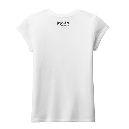 jojo + lo Glitter Flake Dink Like a Girl Little Girl Crew Tee | Pickleball Sports Everyday