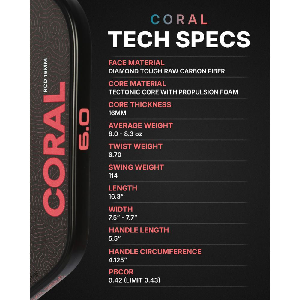 Six Zero Coral 16mm Hybrid Pickleball Paddle | Pickleball Sports Everyday