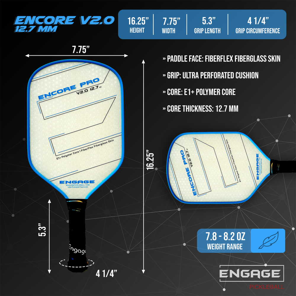 Engage Encore Pro V2.0 12.7mm Pickleball Paddle | Pickleball Sports Great Value
