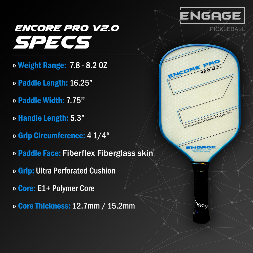 Engage Encore Pro V2.0 12.7mm Pickleball Paddle | Pickleball Sports Great Value