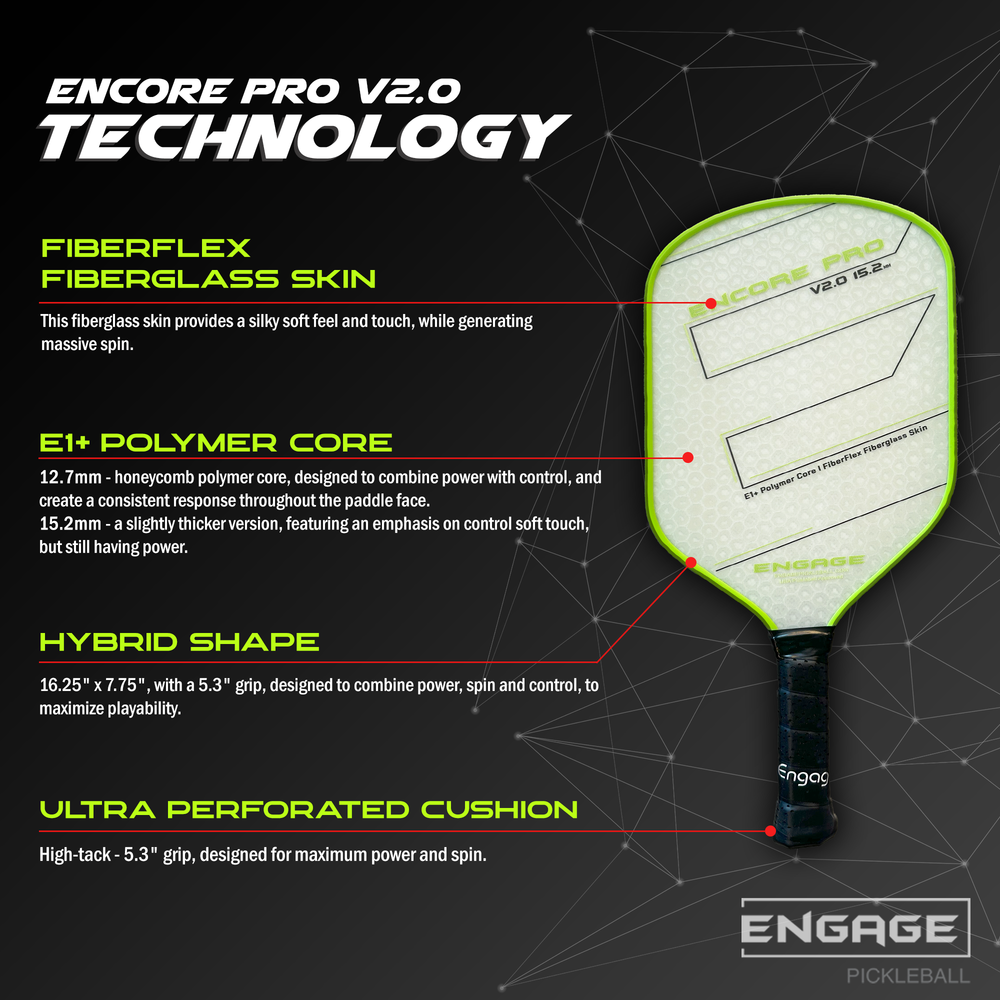 Engage Encore Pro V2.0 12.7mm Pickleball Paddle | Pickleball Sports Great Value