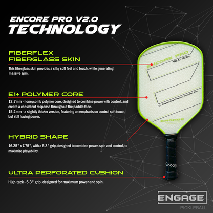 Engage Encore Pro V2.0 12.7mm Pickleball Paddle | Pickleball Sports Great Value