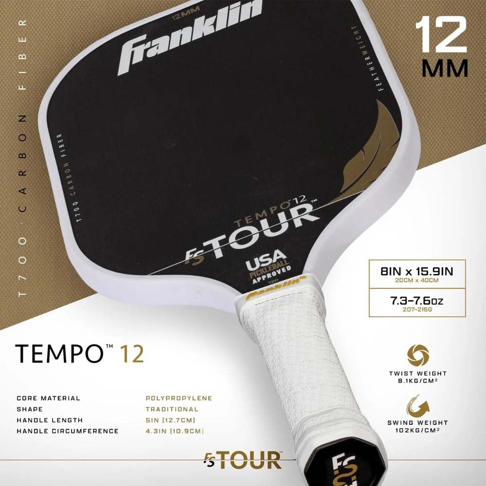 Franklin FS Tour Featherweight Series Tempo 12mm Pickleball Paddle | Pickleball Sports Customer Favorite