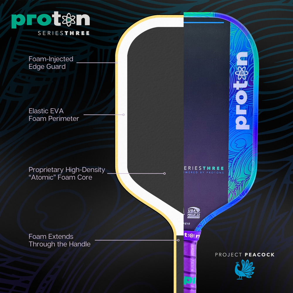 Proton Series Three Project Peacock 13mm Elongated Pickleball Paddle | Pickleball Sports Value