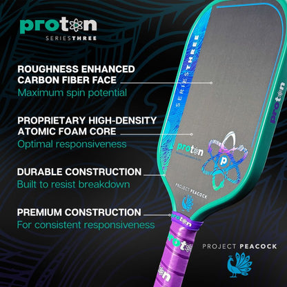 Proton Series Three Project Peacock 13mm Elongated Pickleball Paddle | Pickleball Sports Value