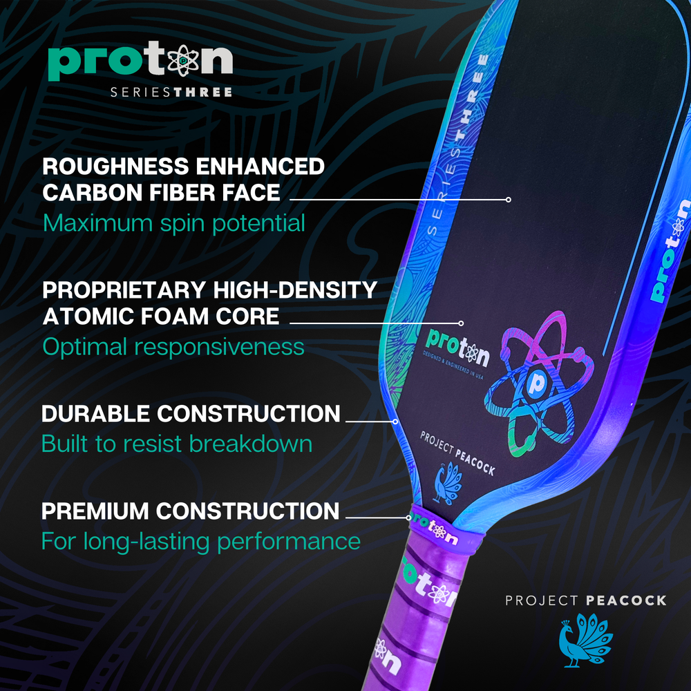 Proton Series Three Project Peacock 15mm Elongated Pickleball Paddle | Pickleball Sports Trusted