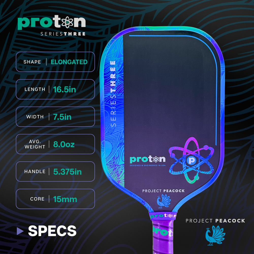 Proton Series Three Project Peacock 15mm Elongated Pickleball Paddle | Pickleball Sports Trusted