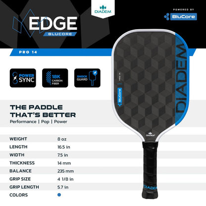Diadem Edge BluCore Pro 14mm Pickleball Paddle | Pickleball Sports Customer Favorite