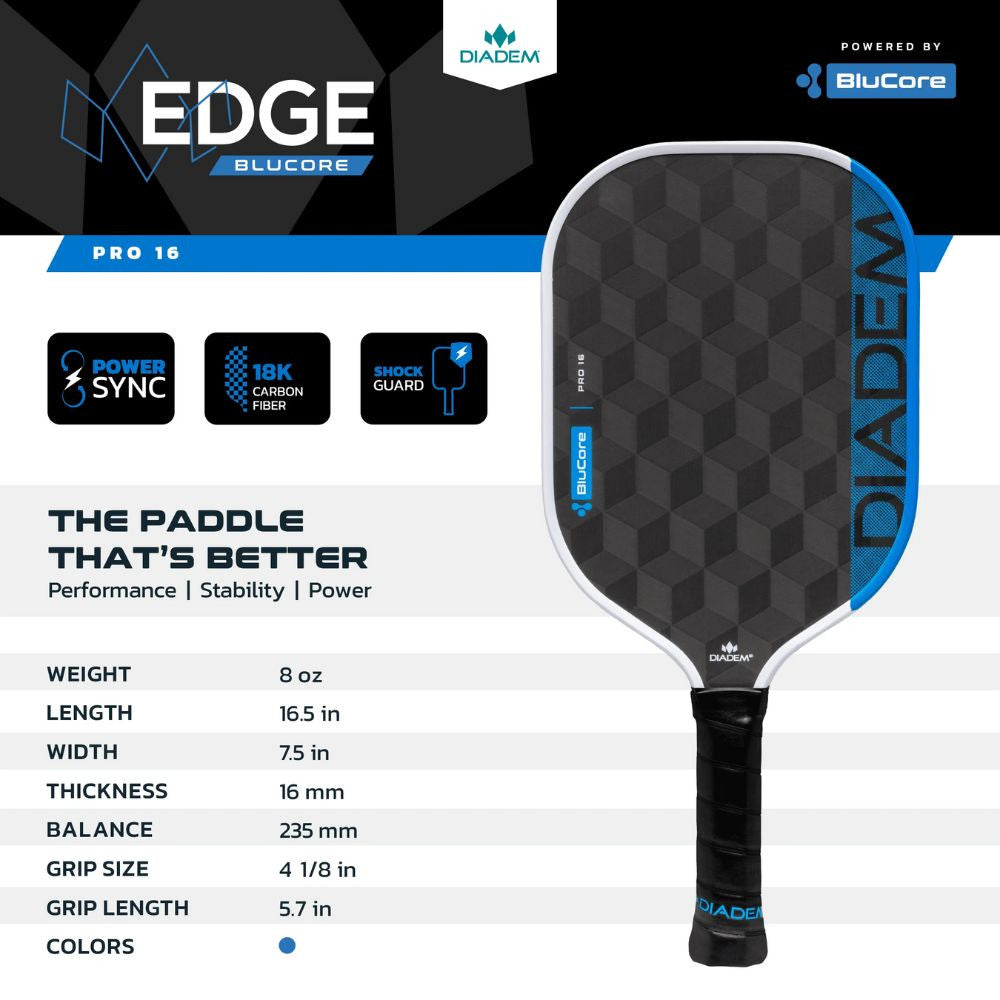 Diadem Edge BluCore Pro 16mm Pickleball Paddle | Pickleball Sports Top Pick