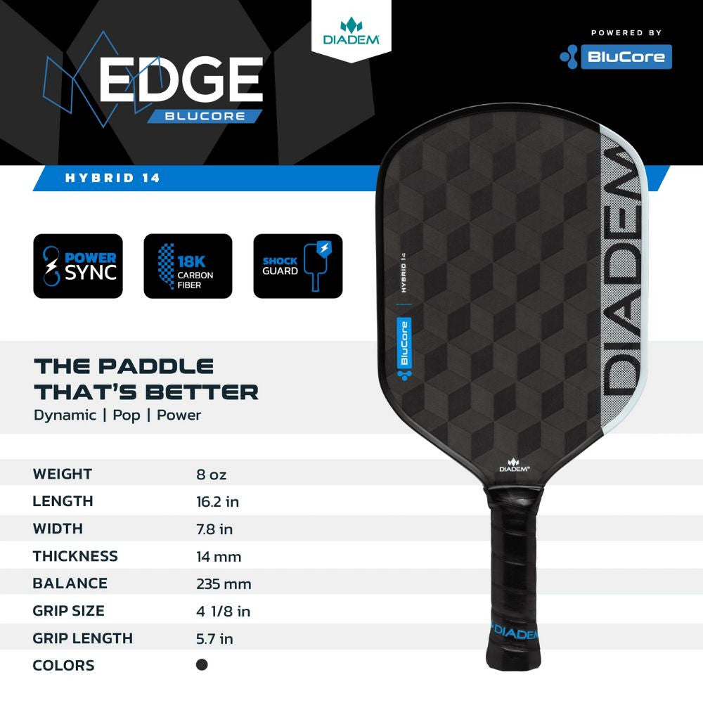 Diadem Edge BluCore Hybrid 14mm Pickleball Paddle | Pickleball Sports Classic