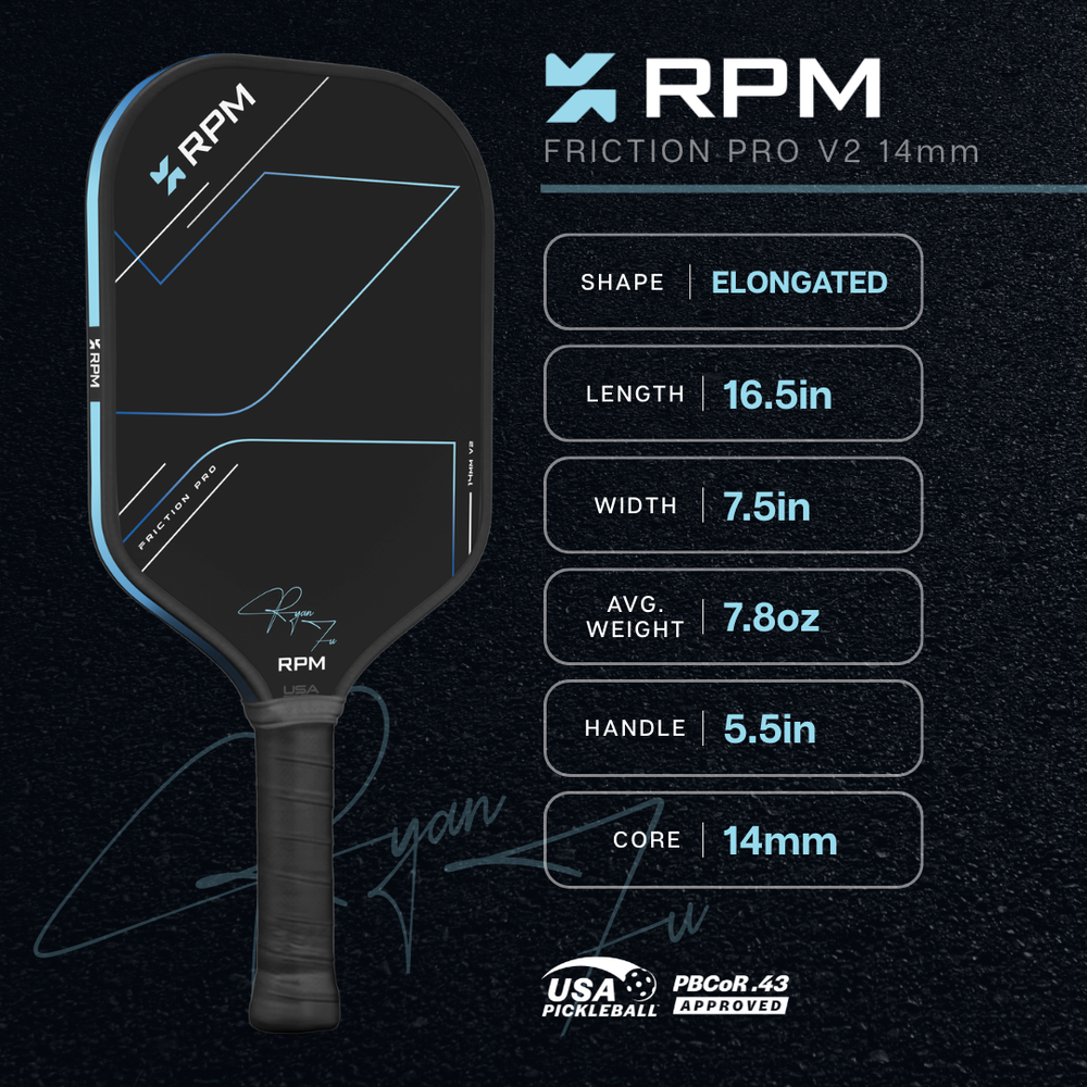RPM Friction Pro Elongated V2 Carbon Fiber Pickleball Paddle | Pickleball Sports Trusted