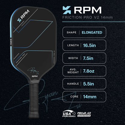 RPM Friction Pro Elongated V2 Carbon Fiber Pickleball Paddle | Pickleball Sports Trusted