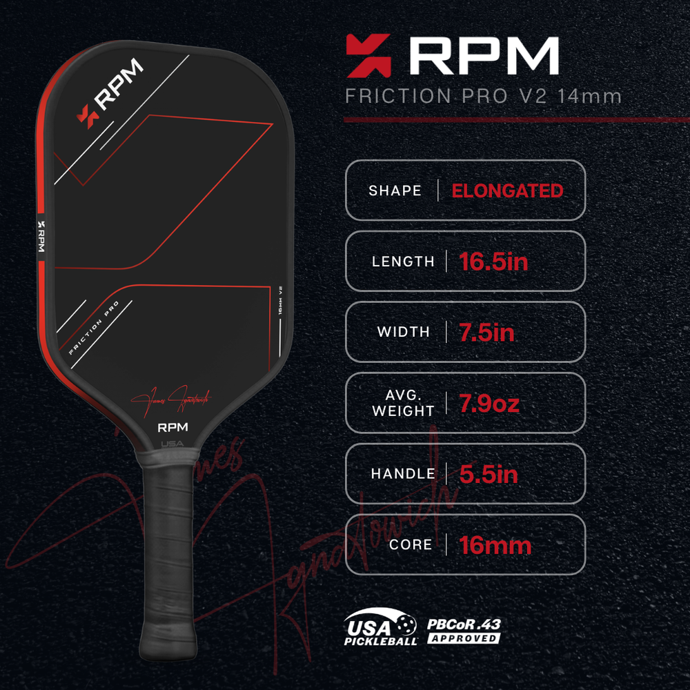 RPM Friction Pro Elongated V2 Carbon Fiber Pickleball Paddle | Pickleball Sports Trusted