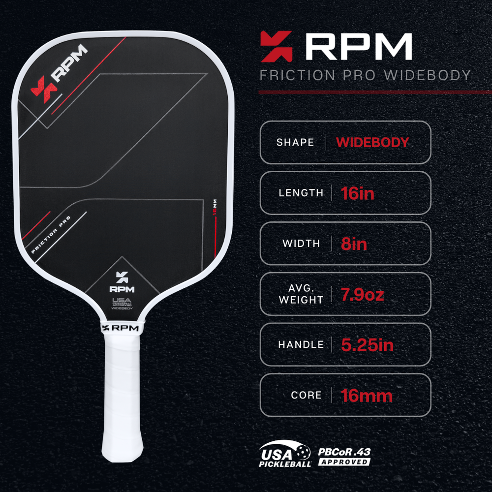 RPM Friction Pro Widebody V1 Carbon Fiber Pickleball Paddle | Pickleball Sports Customer Favorite