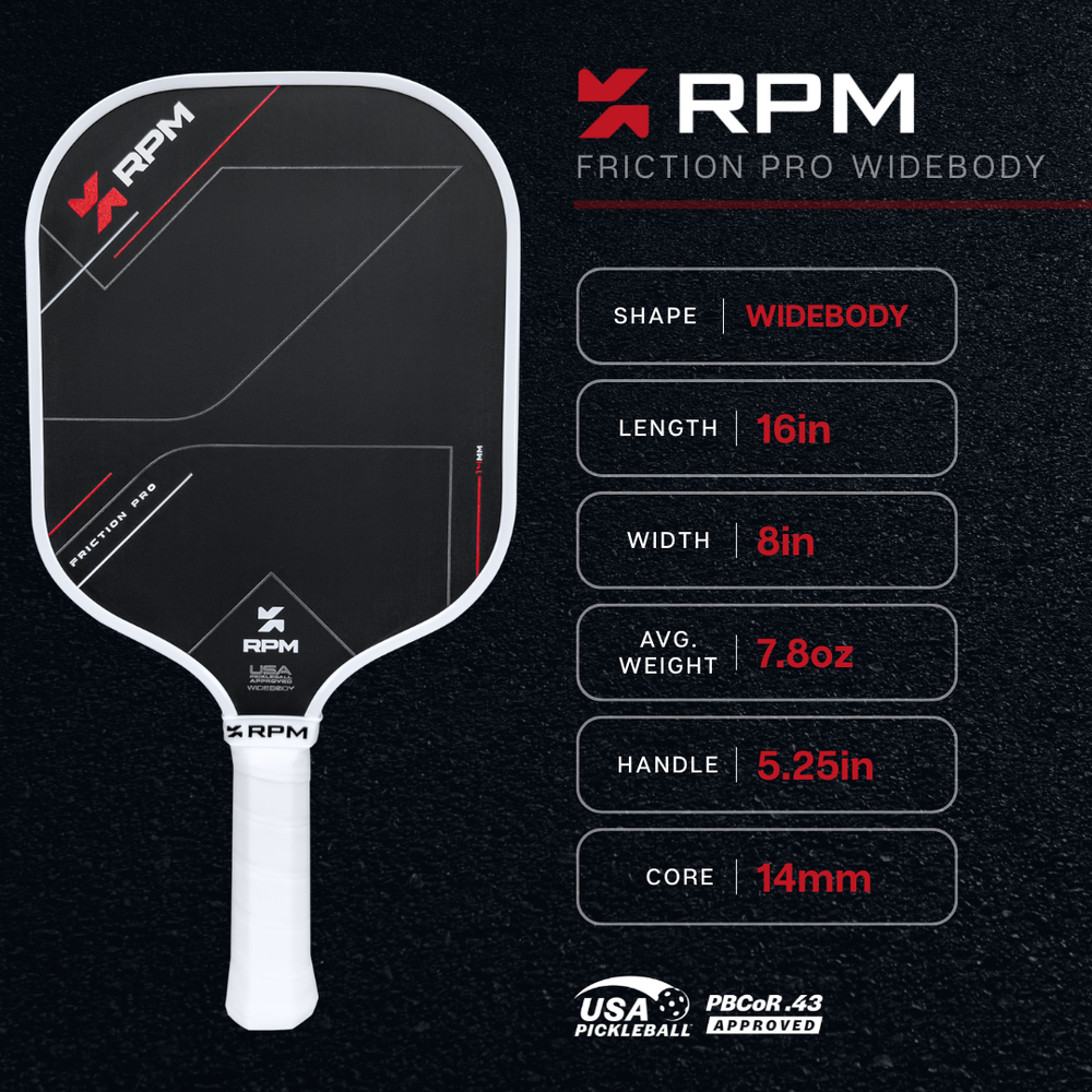 RPM Friction Pro Widebody V1 Carbon Fiber Pickleball Paddle | Pickleball Sports Customer Favorite