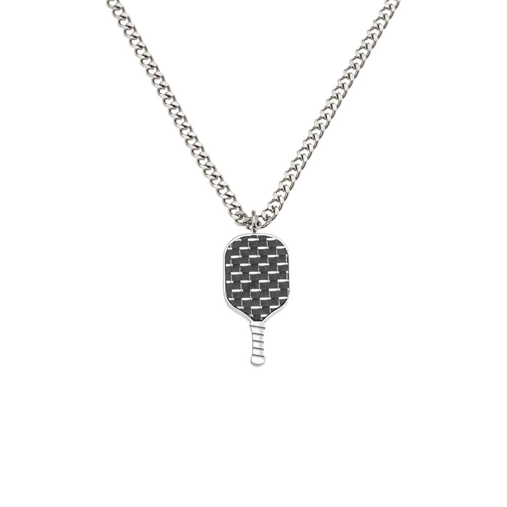 Born to Rally Pickleball Stainless Steel Carbon Fiber Necklace | Pickleball Sports Top Pick