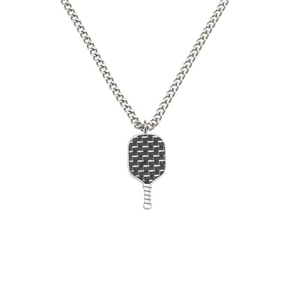 Born to Rally Pickleball Stainless Steel Carbon Fiber Necklace | Pickleball Sports Top Pick