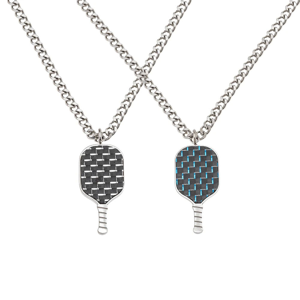 Born to Rally Pickleball Stainless Steel Carbon Fiber Necklace | Pickleball Sports Top Pick