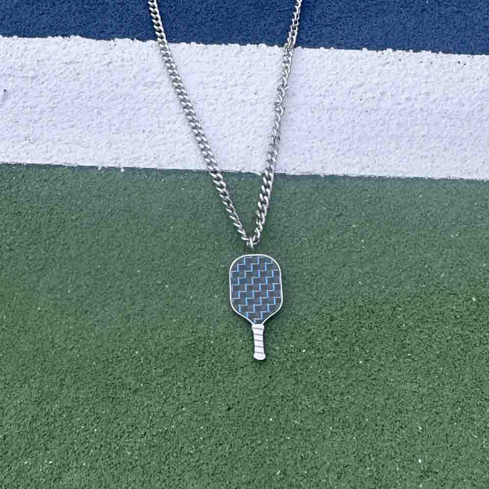 Born to Rally Pickleball Stainless Steel Carbon Fiber Necklace | Pickleball Sports Top Pick