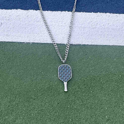 Born to Rally Pickleball Stainless Steel Carbon Fiber Necklace | Pickleball Sports Top Pick
