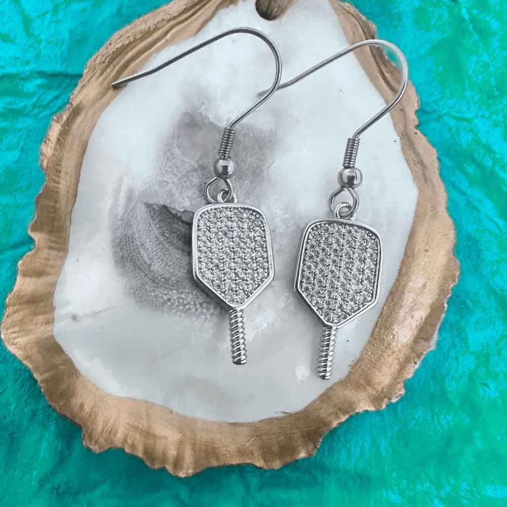 Born to Rally Pickleball Paddle CZ Dangle Earrings | Pickleball Sports Customer Favorite