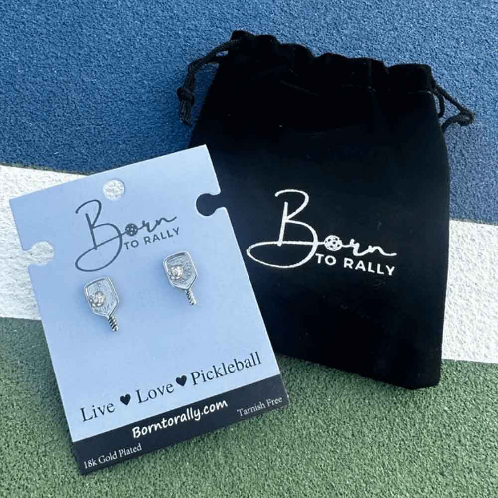 Born to Rally Pickleball Paddle Stud Earrings | Pickleball Sports Top Pick