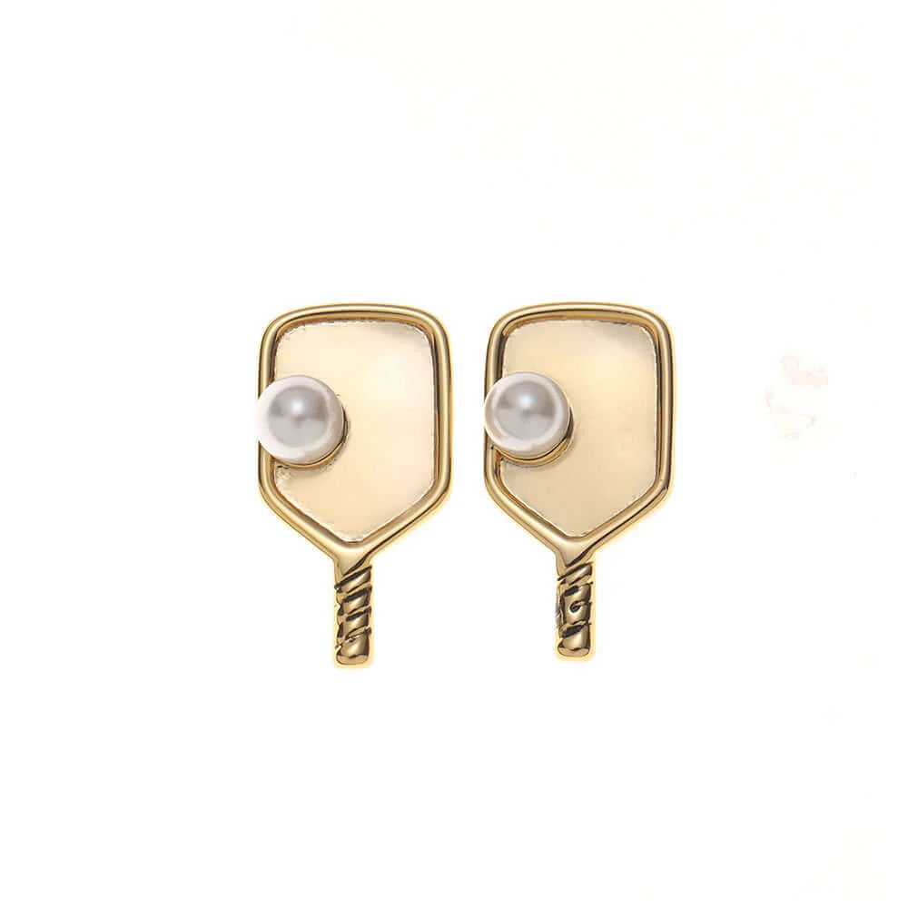 Born to Rally Pickleball Pearl Stud Earrings | Pickleball Sports Classic