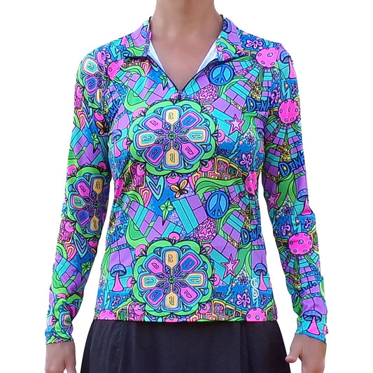 Pickleball Bella  Groovy Quarter Zip Long Sleeve Shirt | Pickleball Sports Quality