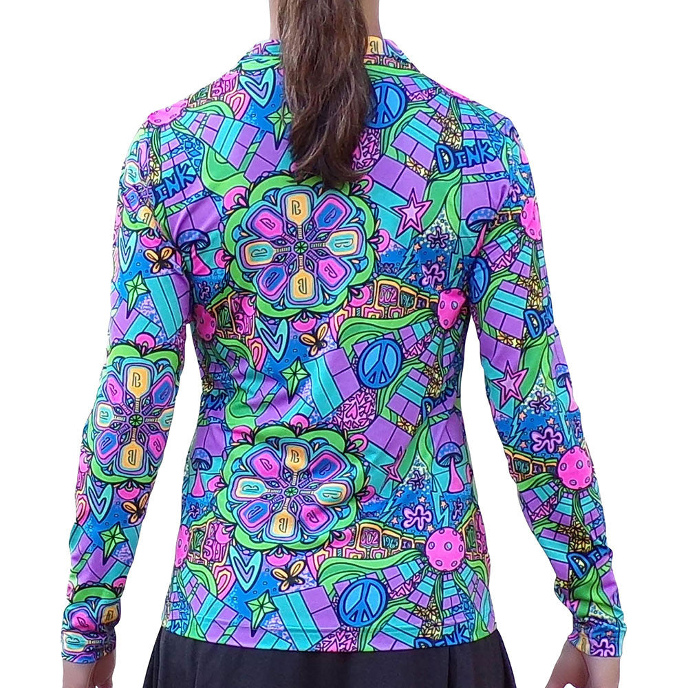 Pickleball Bella  Groovy Quarter Zip Long Sleeve Shirt | Pickleball Sports Quality