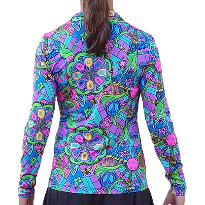 Pickleball Bella  Groovy Quarter Zip Long Sleeve Shirt | Pickleball Sports Quality